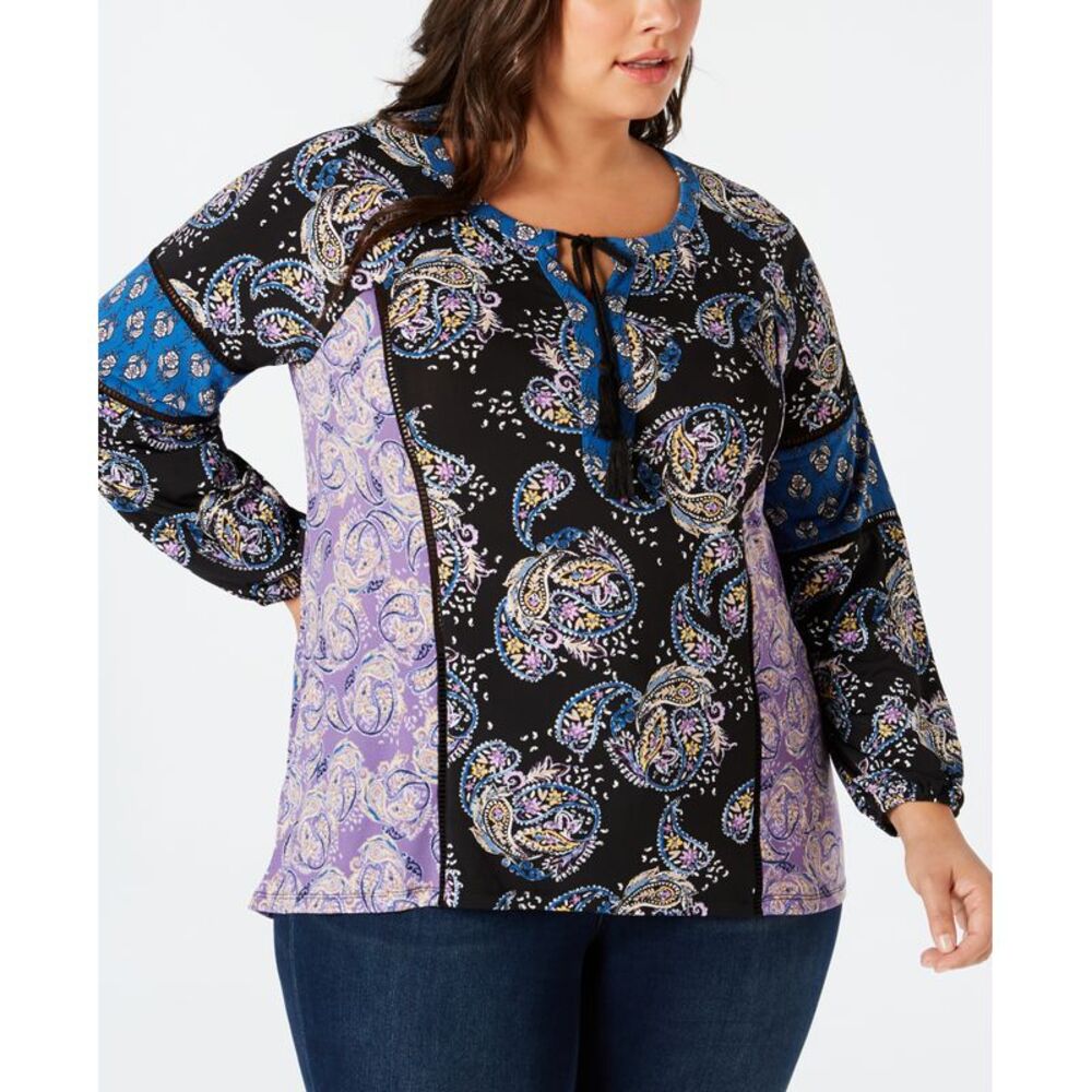Style & Co Plus Size Paisley Print Peasant Top